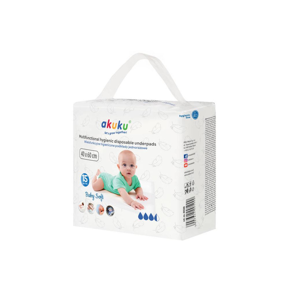 Vienkartiniai paklotai A0500 40 X 60 BABY SOFT 15 vnt