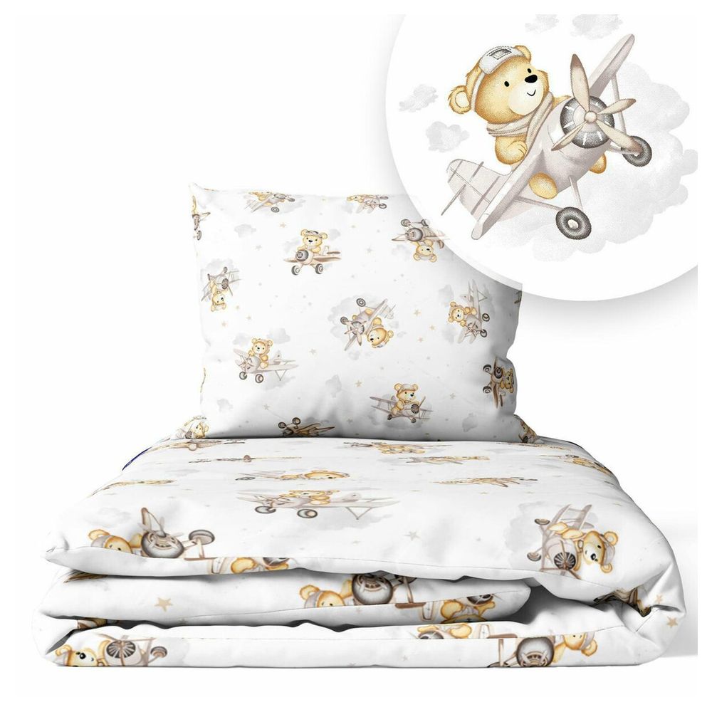 Užvalkalų rinkinys - 2 dalys - 135x100, 40x60 - BEAR in PLANE - BEIGE