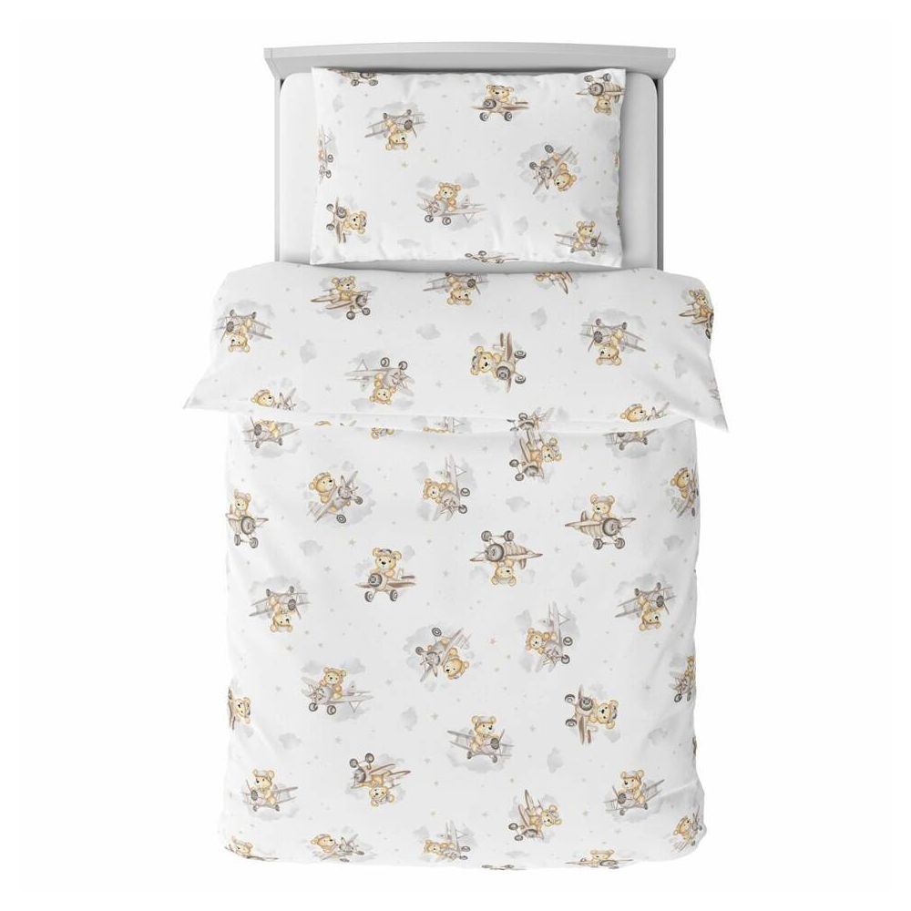 Užvalkalų rinkinys - 2 dalys - 135x100, 40x60 - BEAR in PLANE - BEIGE