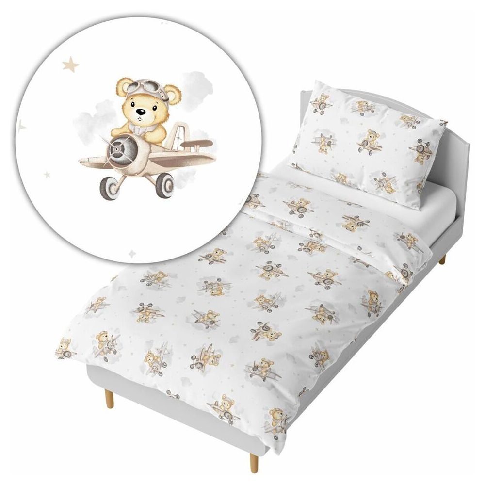Užvalkalų rinkinys - 2 dalys - 135x100, 40x60 - BEAR in PLANE - BEIGE