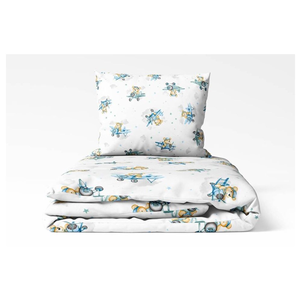 Cover set - 2 pcs - 135x100, 40x60 - BEAR in PLANE - BLUE