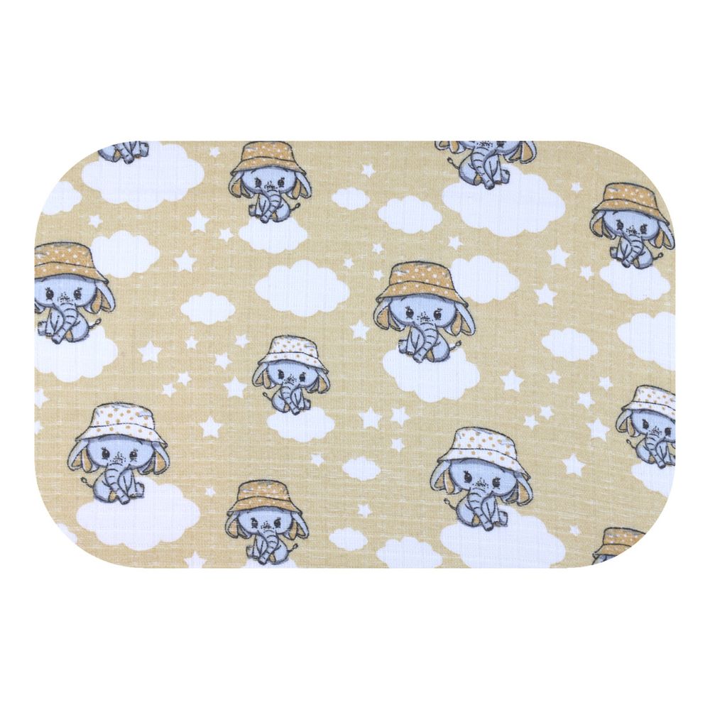 Diaper - 29781 - TETRA PRINT - EGA - ELEPHANT in a HAT - BEIGIE - size 70x80 cm