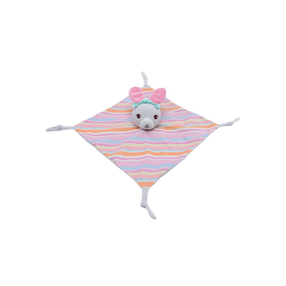 Žaislinė antklodė - 94734 - MILUŚ - BUNNY su juostelėmis - MĖLYNA / RUDONA - dydis 25 cm
