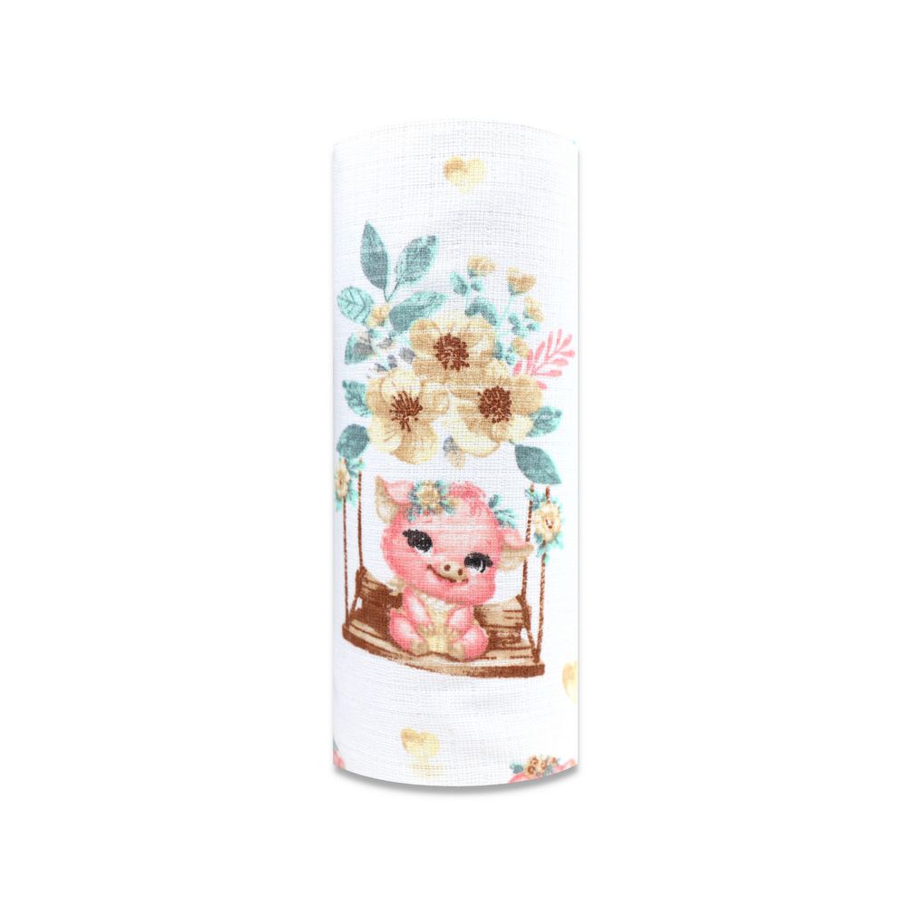 Sauskelnės - 30060 - TETRA PRINT - EGA - PIGGY ant sūpynių - PINK - dydis 70x80 cm