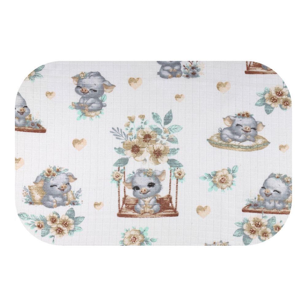 Sauskelnės - 30046 - TETRA PRINT - EGA - PIGGY ant sūpynių - GREY - dydis 70x80 cm