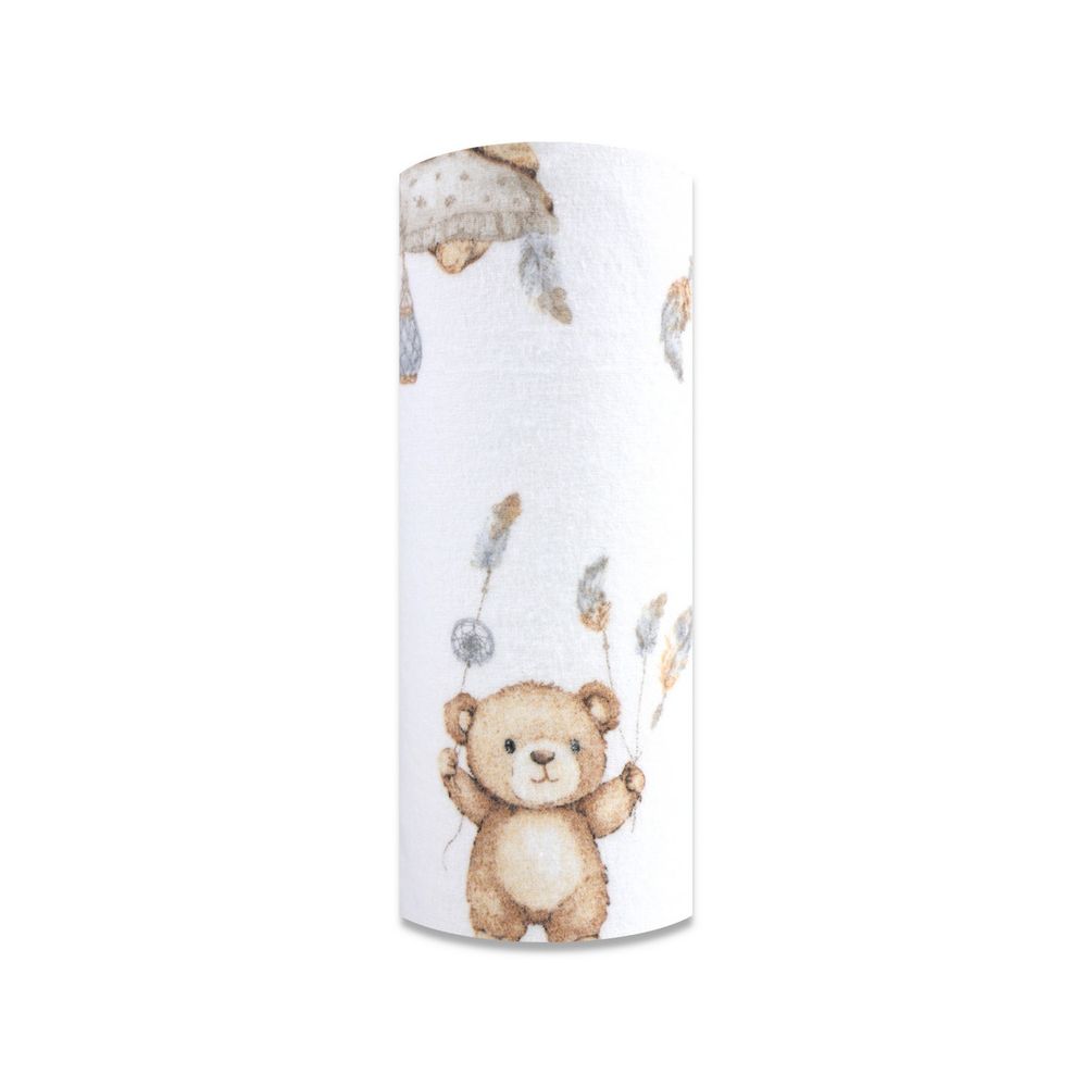 Sauskelnės - 30237 - FLANELINIS PRINTAS - EGA - Meškiukai krepšyje - BALTOS spalvos - dydis 70x80 cm