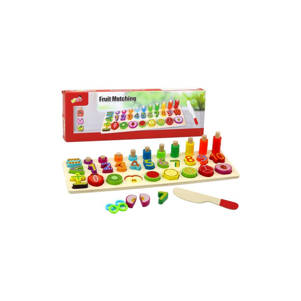 Zestaw Edukacyjny Sorter Drewniana Plansza Nauka Matematyki Owoce