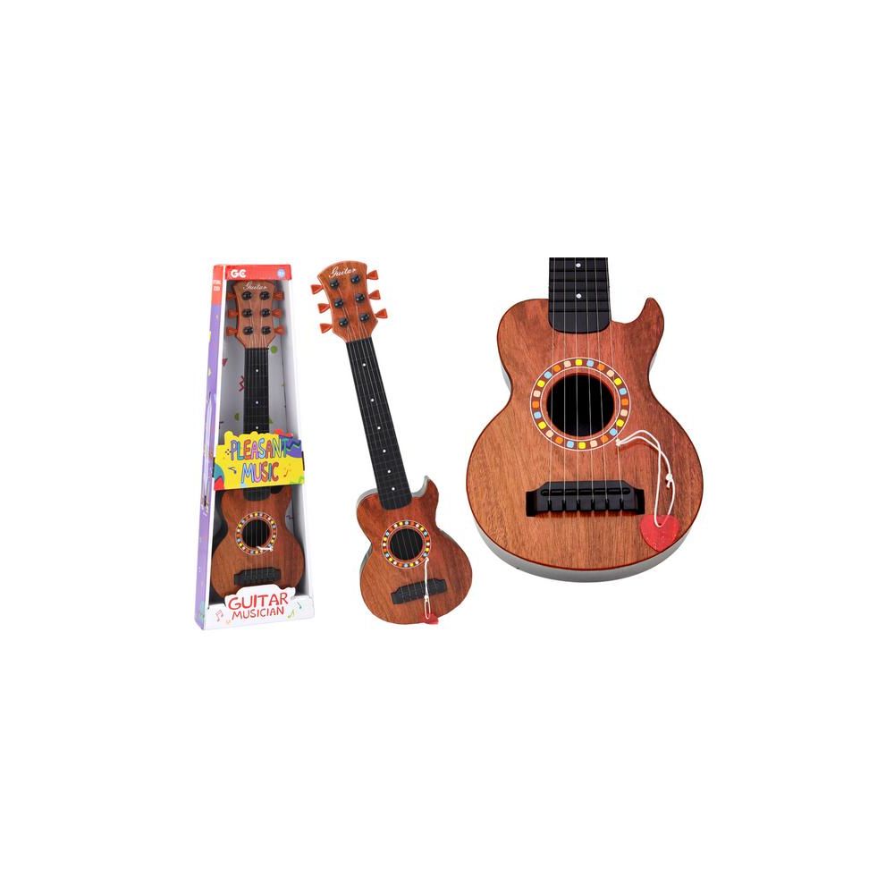 Gitara Zabawkowa Dla Dzieci Brązowa Drewno Kostka Do Gry