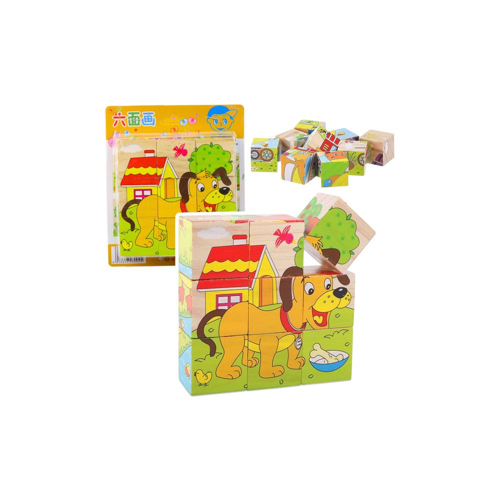 Drewniana Układanka Klocki Farma Puzzle Edukacyjne Zwierzęta 6 Obrazków
