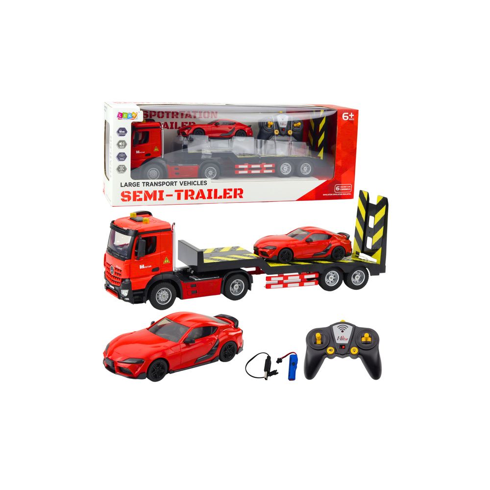 Zestaw Laweta Zdalnie Sterowana RC Auto Sportowe Osobowe Czerwone 1:16