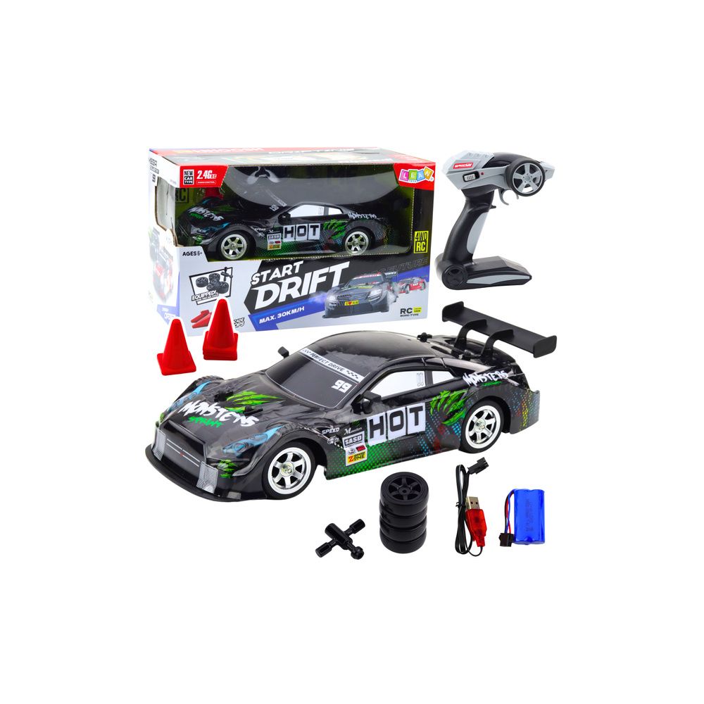 Samochód Wyścigowy Auto Do Driftu RC Czarno Zielone 30km/h 1:16