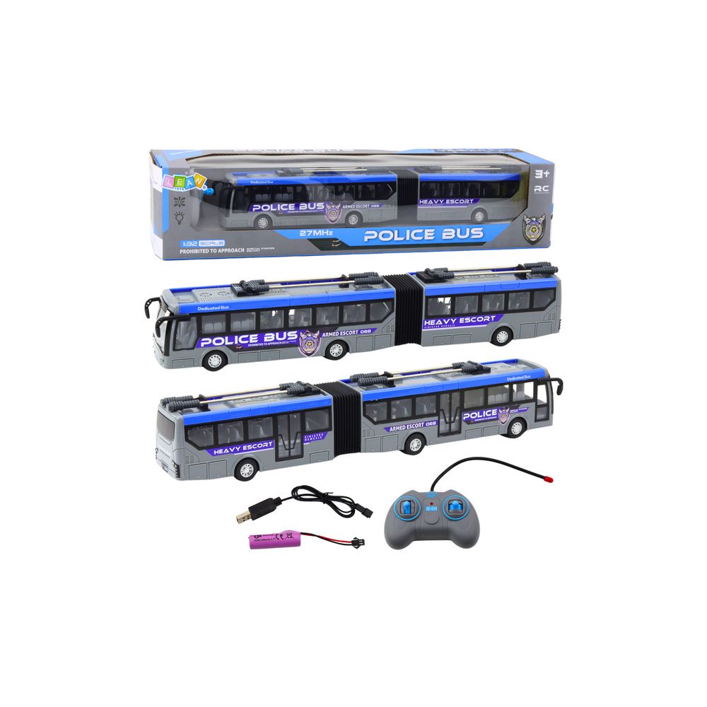 Autobus Policyjny Przegubowy Zdalnie Sterowany RC Światła Szary 1:32
