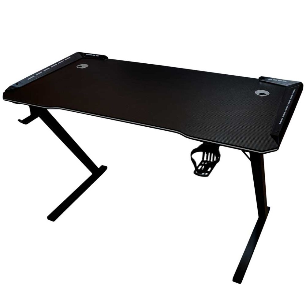 Žaidimų stalas su LED foniniu apšvietimu RGB kompiuterio laikikliai 120x60cm