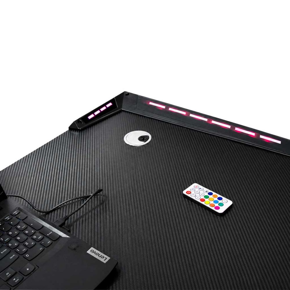 Žaidimų stalas su LED foniniu apšvietimu RGB kompiuterio laikikliai 120x60cm