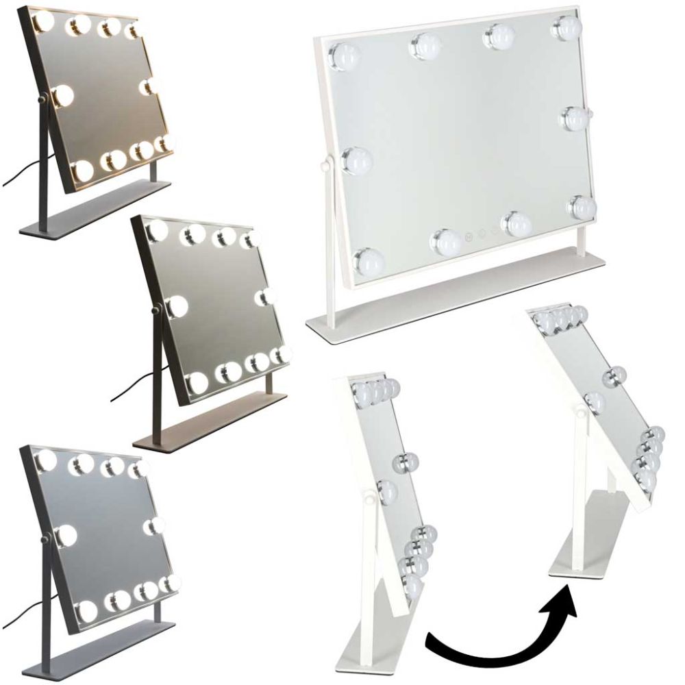 Kosmetinis veidrodis su 10 LED lempučių ir 3 šviesos spalvomis, baltas, 45×37×7,5cm