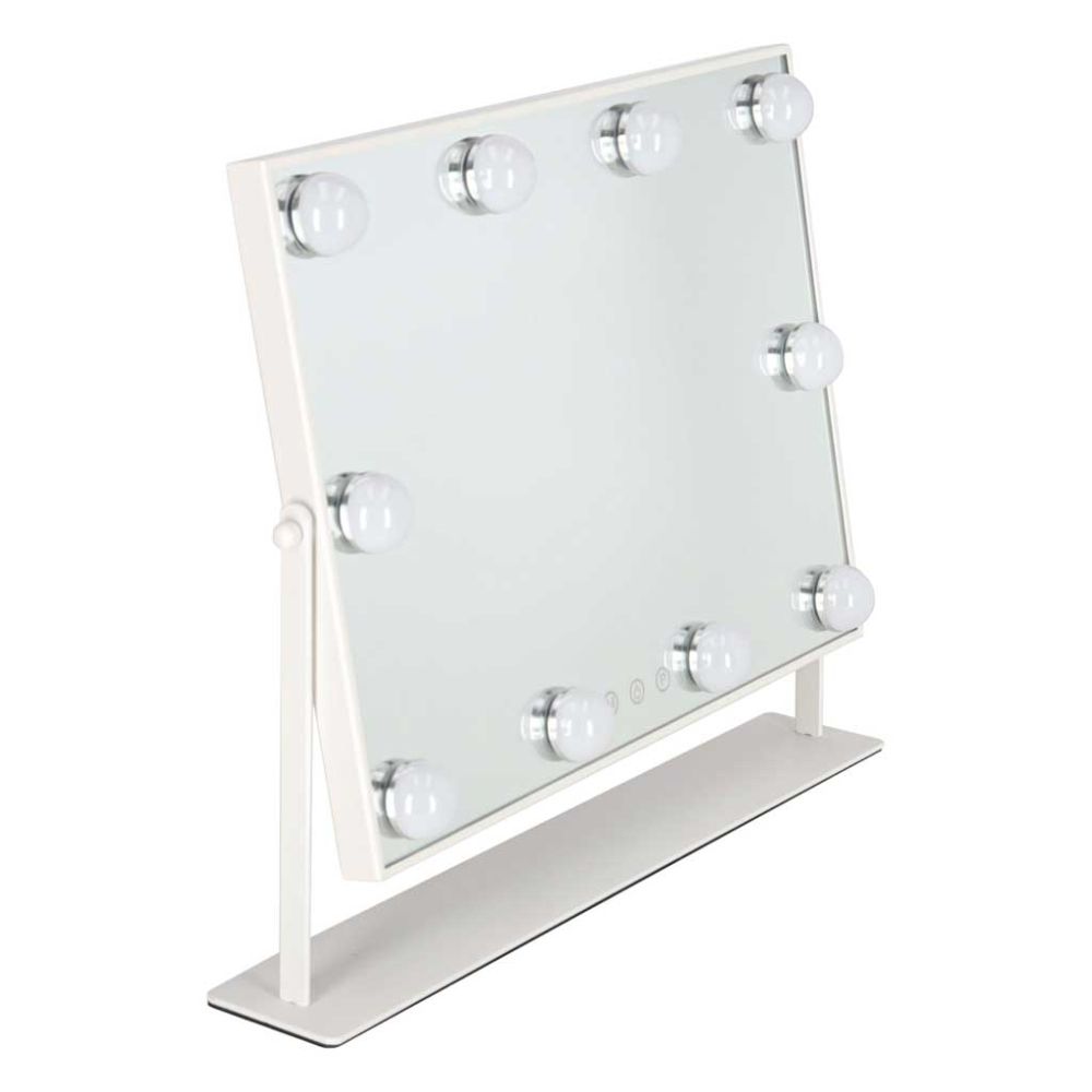 Kosmetinis veidrodis su 10 LED lempučių ir 3 šviesos spalvomis, baltas, 45×37×7,5cm