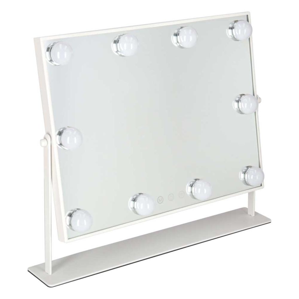 Kosmetinis veidrodis su 10 LED lempučių ir 3 šviesos spalvomis, baltas, 45×37×7,5cm