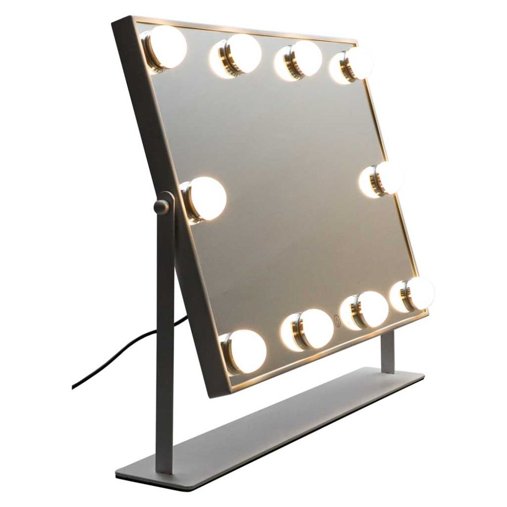 Kosmetinis veidrodis su 10 LED lempučių ir 3 šviesos spalvomis, baltas, 45×37×7,5cm