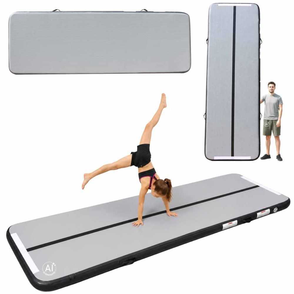 Gimnastikos kilimėlis Air Track su elektrine pompa 400x100x10cm, pilkas