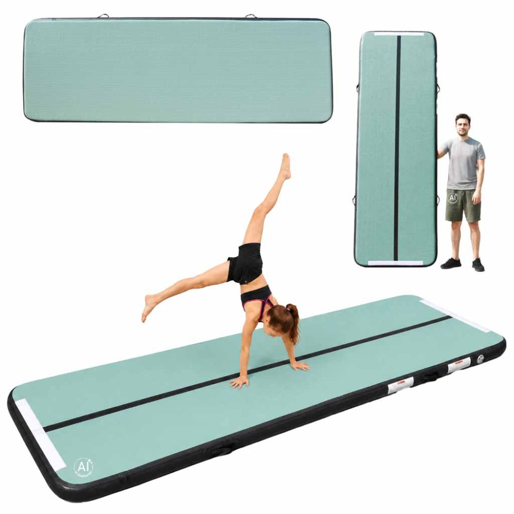 Gimnastikos kilimėlis Air Track su elektrine pompa 400x100x10cm, žalias
