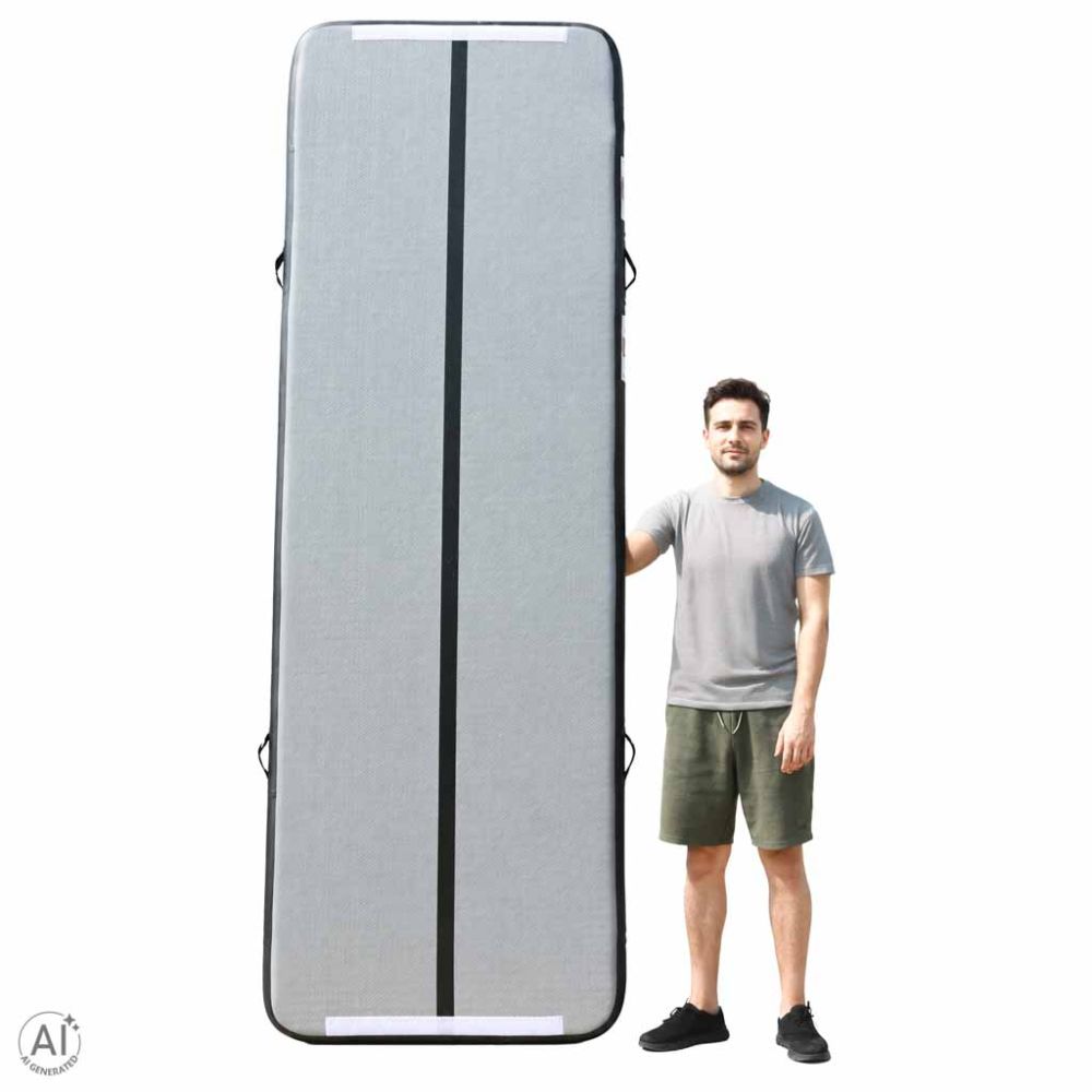 Gimnastikos kilimėlis Air Track su elektrine pompa 300x100x10cm, pilkas su juodais elementais