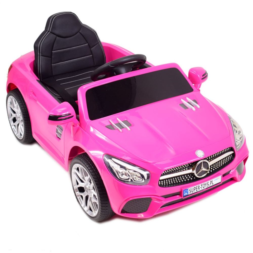 „Mercedes SL500“ – baterijomis maitinamas automobilis vaikams, su EVA ratais, odinis apmušalas, rožinis