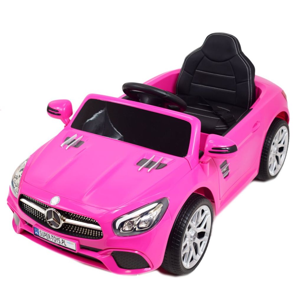 „Mercedes SL500“ – baterijomis maitinamas automobilis vaikams, su EVA ratais, odinis apmušalas, rožinis