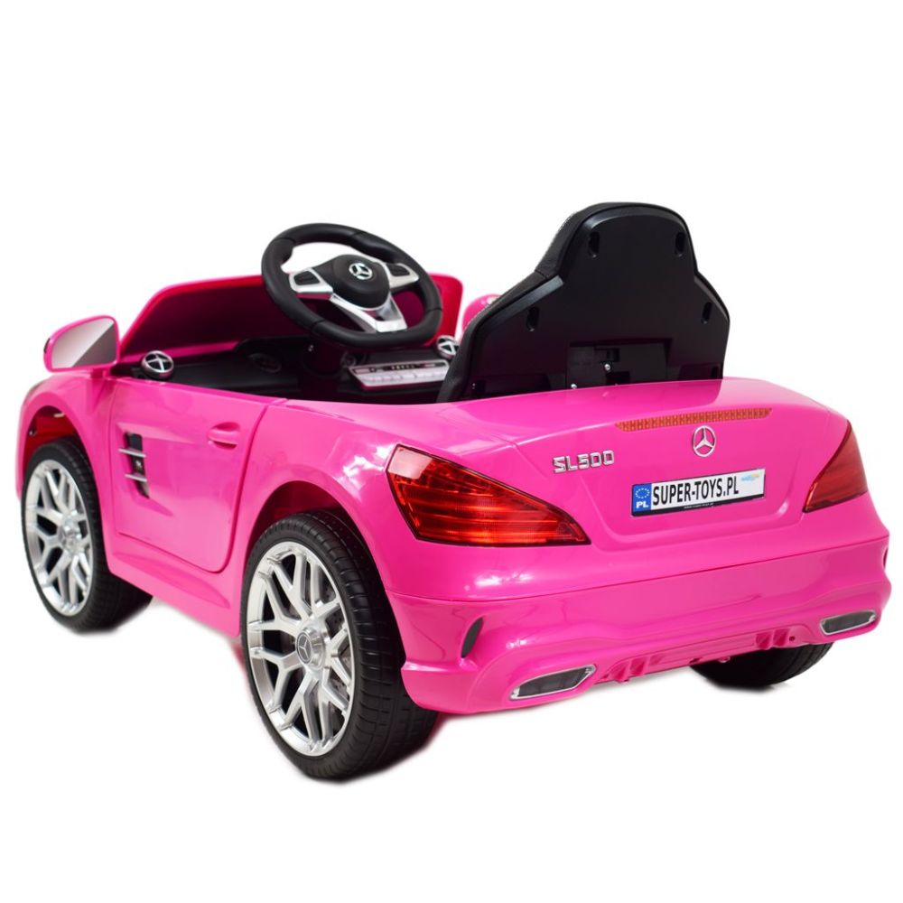 „Mercedes SL500“ – baterijomis maitinamas automobilis vaikams, su EVA ratais, odinis apmušalas, rožinis