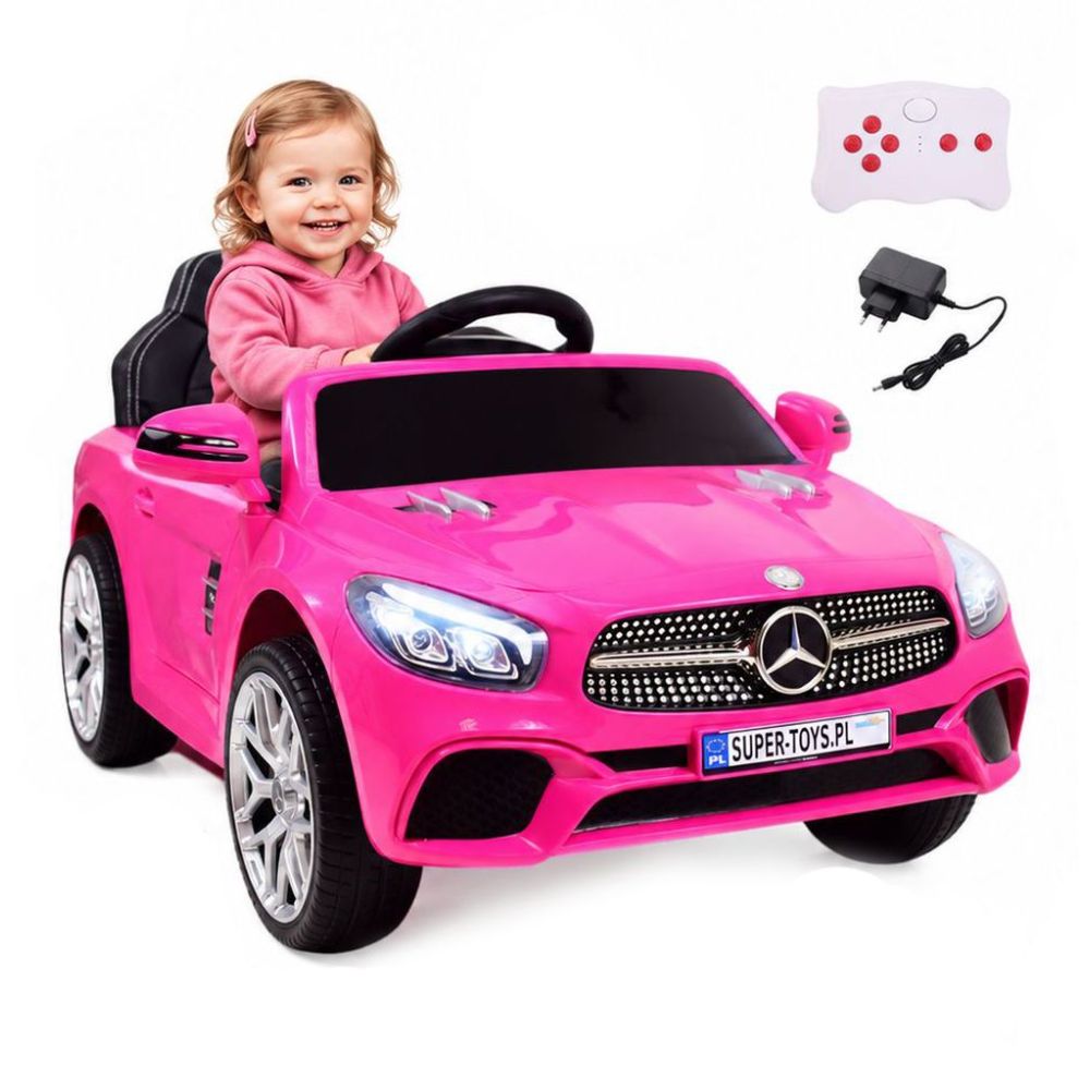 „Mercedes SL500“ – baterijomis maitinamas automobilis vaikams, su EVA ratais, odinis apmušalas, rožinis