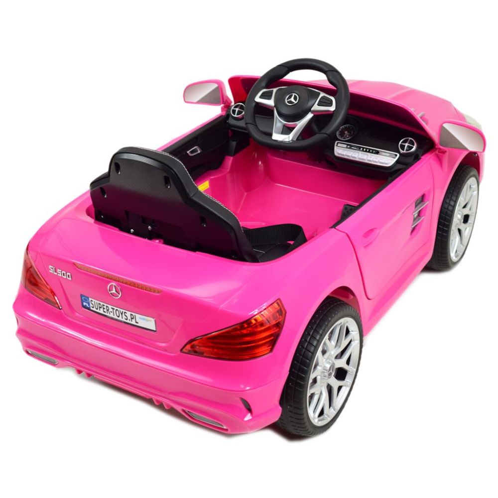 „Mercedes SL500“ – baterijomis maitinamas automobilis vaikams, su EVA ratais, odinis apmušalas, rožinis