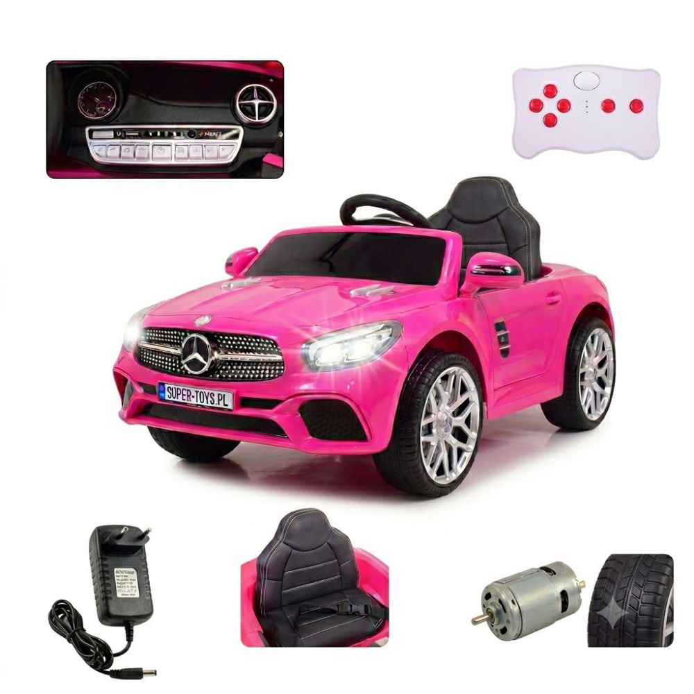 „Mercedes SL500“ – baterijomis maitinamas automobilis vaikams, su EVA ratais, odinis apmušalas, rožinis