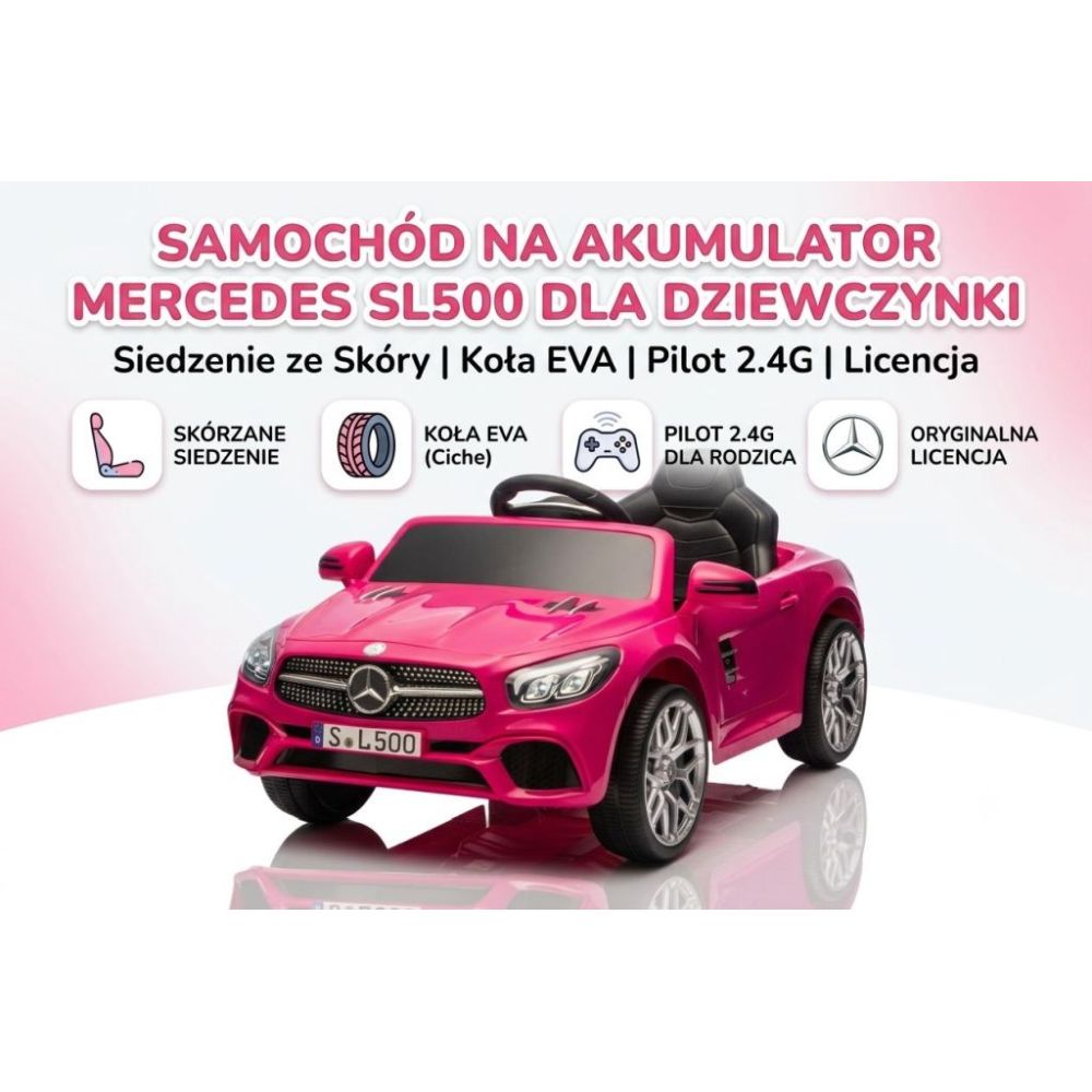 Mercedes SL500 Auto na akumulator dla dzieci Koła EVA Skóra Różowy