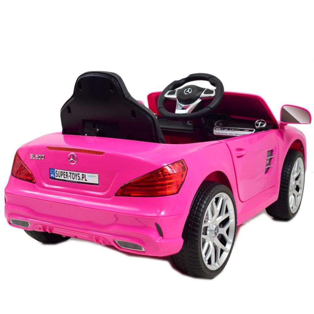„Mercedes SL500“ – baterijomis maitinamas automobilis vaikams, su EVA ratais, odinis apmušalas, rožinis