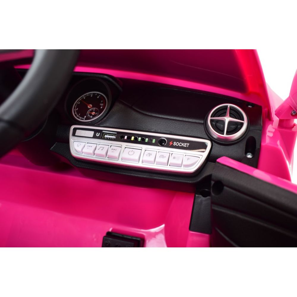 „Mercedes SL500“ – baterijomis maitinamas automobilis vaikams, su EVA ratais, odinis apmušalas, rožinis