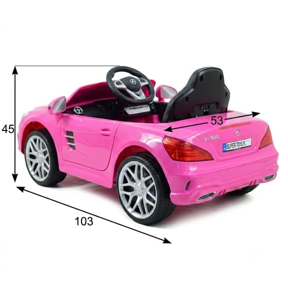 „Mercedes SL500“ – baterijomis maitinamas automobilis vaikams, su EVA ratais, odinis apmušalas, rožinis
