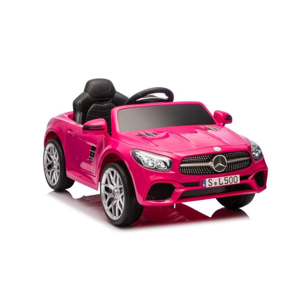 „Mercedes SL500“ – baterijomis maitinamas automobilis vaikams, su EVA ratais, odinis apmušalas, rožinis