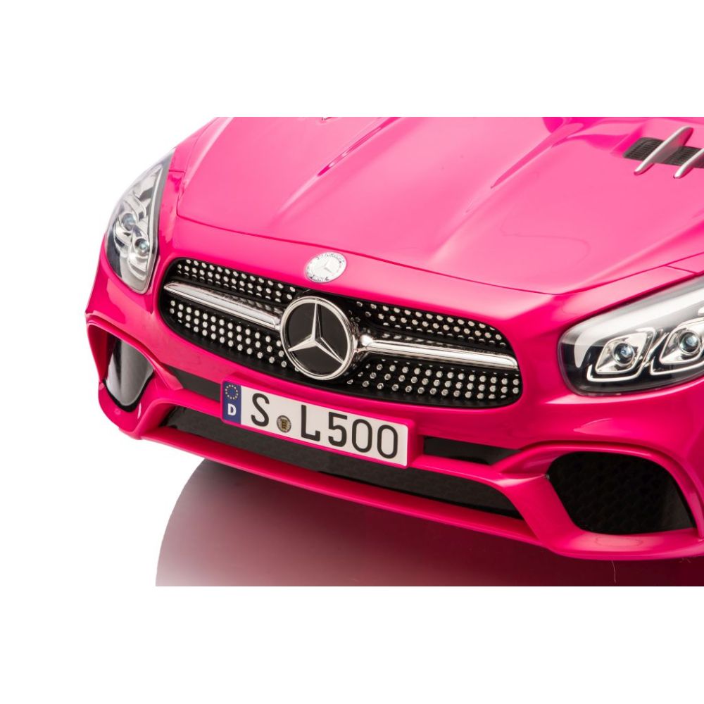 „Mercedes SL500“ – baterijomis maitinamas automobilis vaikams, su EVA ratais, odinis apmušalas, rožinis