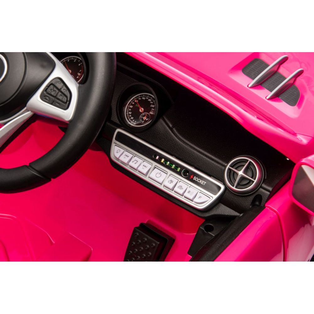 „Mercedes SL500“ – baterijomis maitinamas automobilis vaikams, su EVA ratais, odinis apmušalas, rožinis
