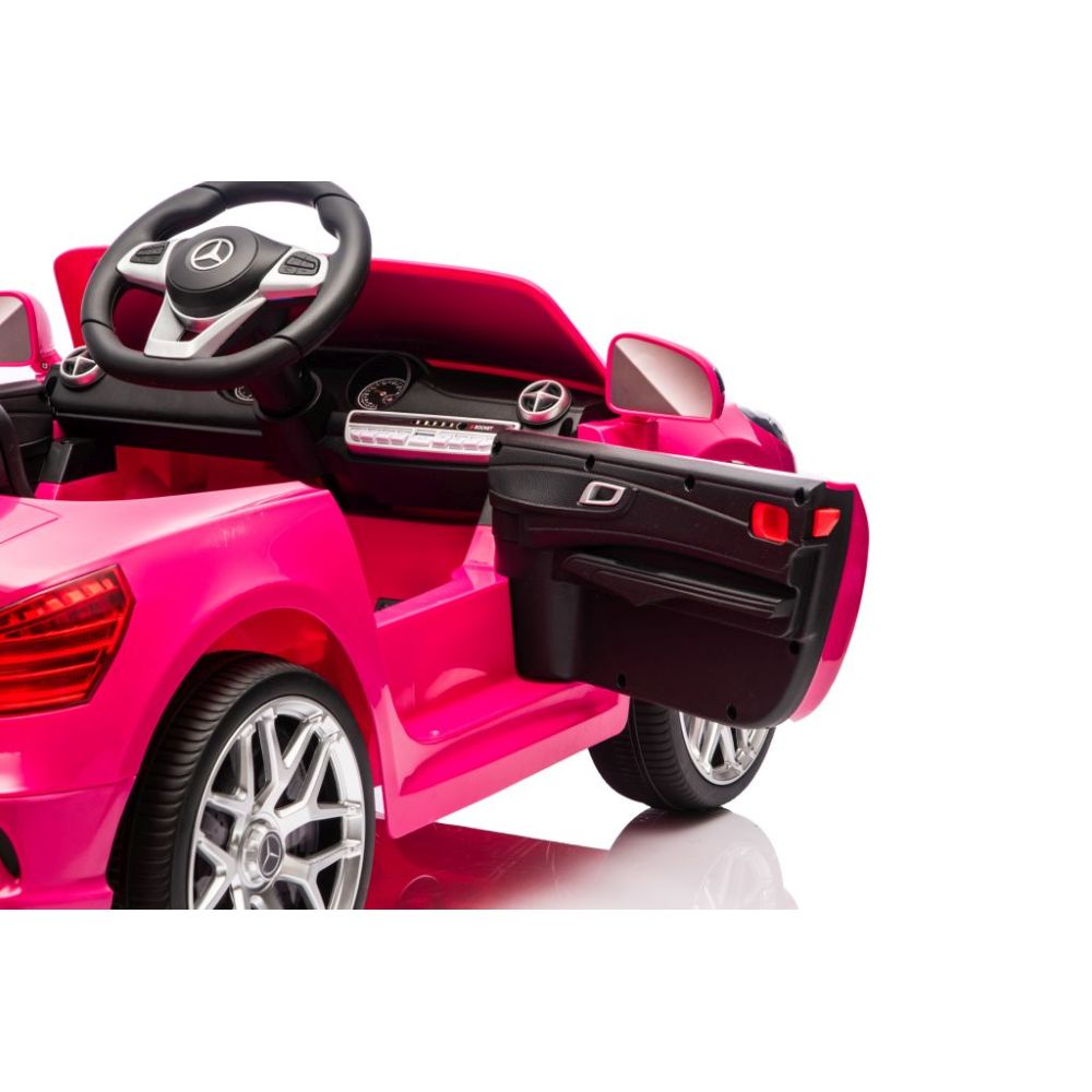 „Mercedes SL500“ – baterijomis maitinamas automobilis vaikams, su EVA ratais, odinis apmušalas, rožinis