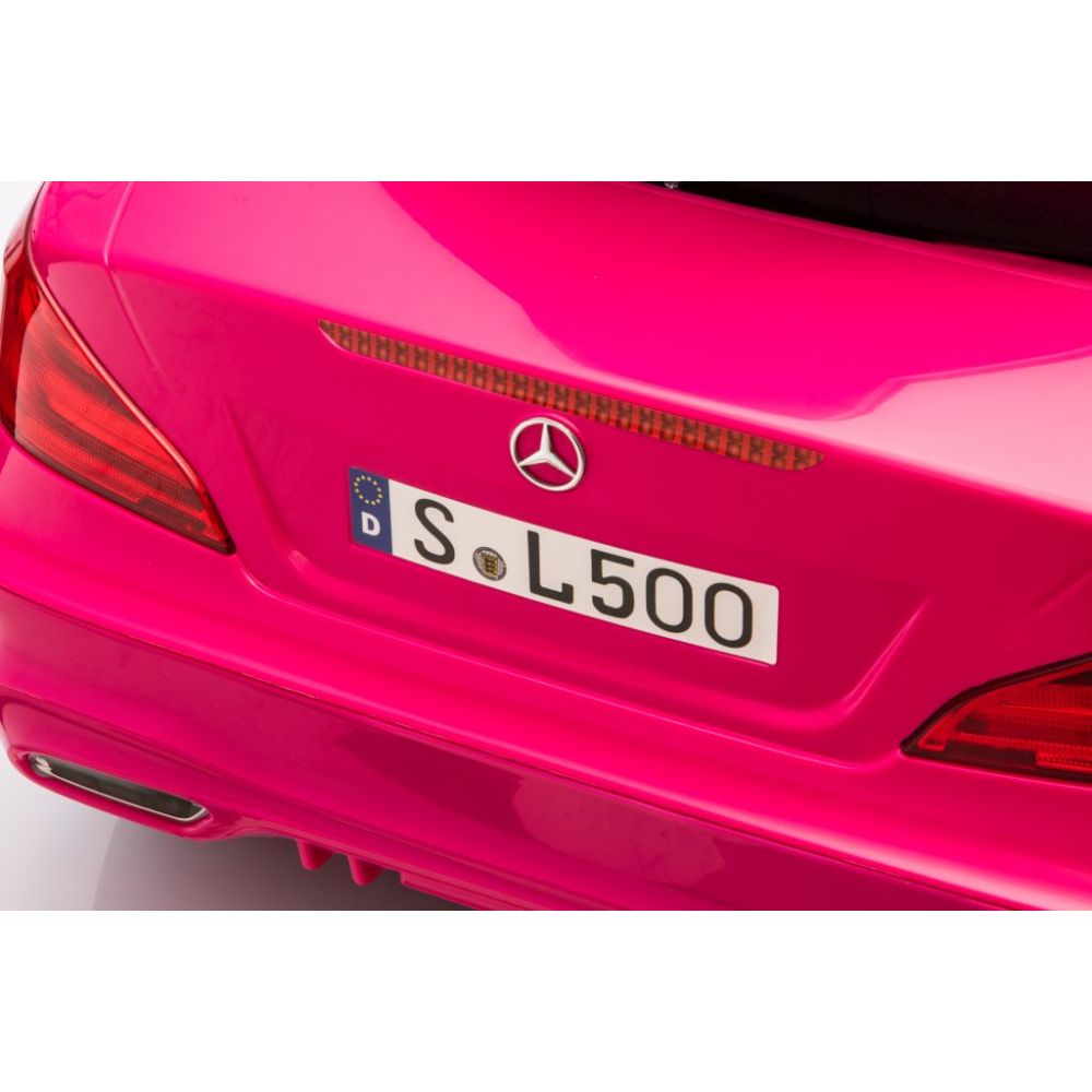 „Mercedes SL500“ – baterijomis maitinamas automobilis vaikams, su EVA ratais, odinis apmušalas, rožinis