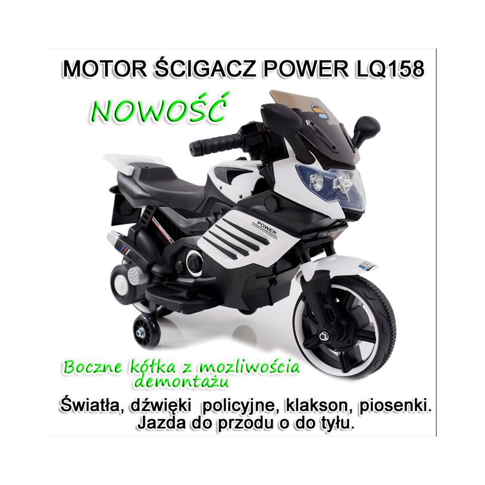MOTOR ŚCIGACZ POWER 158 – PIRMASIS VAIKO MOTOCIKLAS, MINKŠTA SĖDYNĖ, MINKŠTI EVA RATAI / LQ158