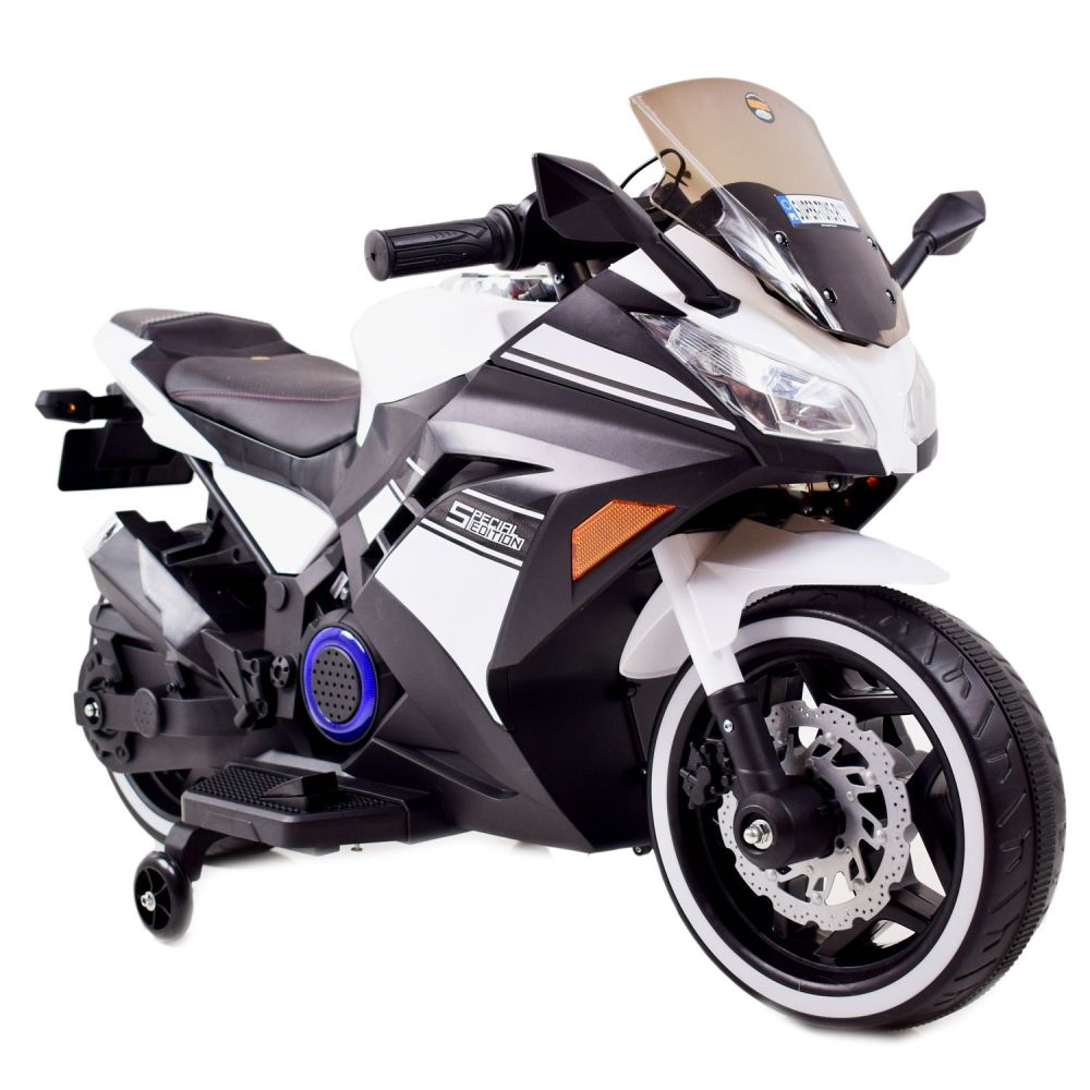 MEGA MOTOR LENKTYNIŲ MOTOCIKLAS STRONG 2 EXCLUSIVE, ŠVIESANČIOS RATAI, AKCELERATORIUS ANT RANKENĖLĖS, STABDYS/DLS07