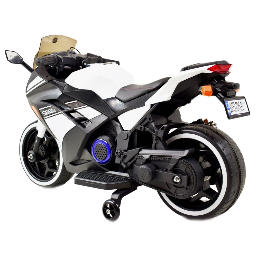 MEGA MOTOR LENKTYNIŲ MOTOCIKLAS STRONG 2 EXCLUSIVE, ŠVIESANČIOS RATAI, AKCELERATORIUS ANT RANKENĖLĖS, STABDYS/DLS07