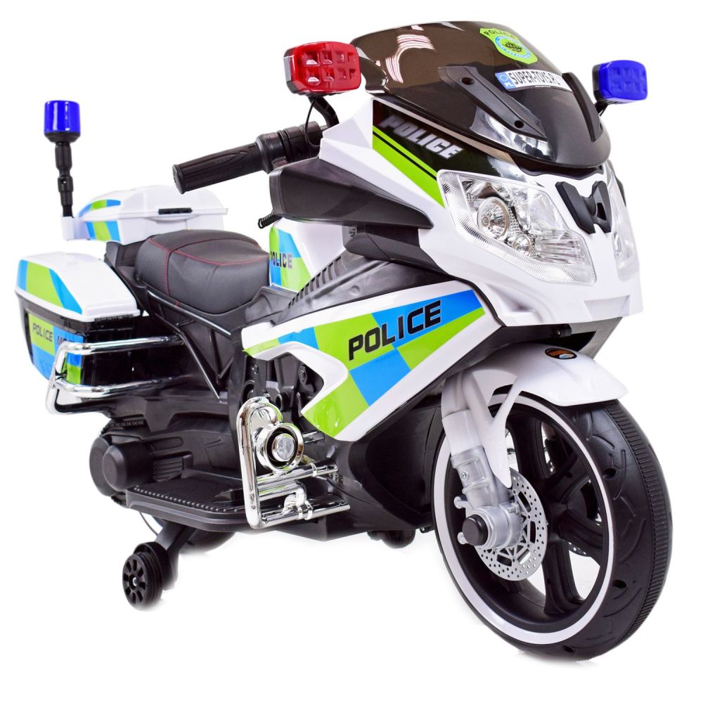 MEGA POLICIJOS MOTOCIKLAS SU AKUMULIATORIUMI, ŠVIESOS SIGNALAS, MEGAFONAS, MOC/BEJ8188