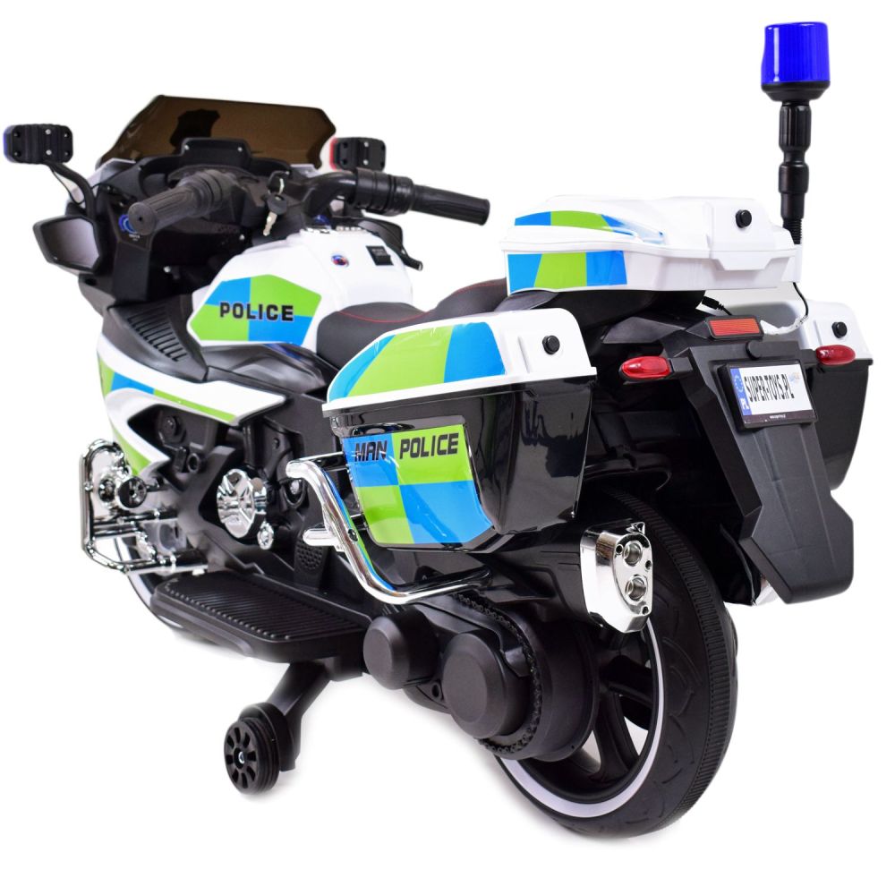 MEGA POLICIJOS MOTOCIKLAS SU AKUMULIATORIUMI, ŠVIESOS SIGNALAS, MEGAFONAS, MOC/BEJ8188