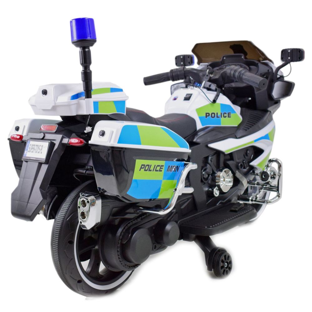 MEGA POLICIJOS MOTOCIKLAS SU AKUMULIATORIUMI, ŠVIESOS SIGNALAS, MEGAFONAS, MOC/BEJ8188