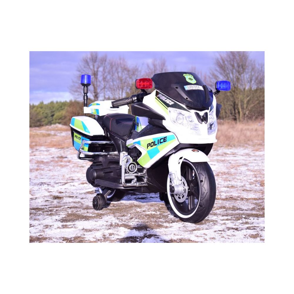 MEGA POLICIJOS MOTOCIKLAS SU AKUMULIATORIUMI, ŠVIESOS SIGNALAS, MEGAFONAS, MOC/BEJ8188