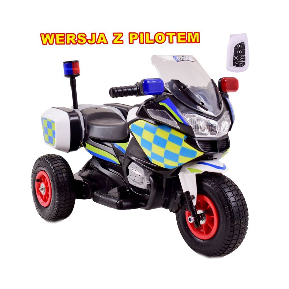 MOTOR POLICYJNY Z KOGUTEM, POMPOWANE KOŁA, DŹWIĘKI, DWA SILNIKI,PILOT/A608