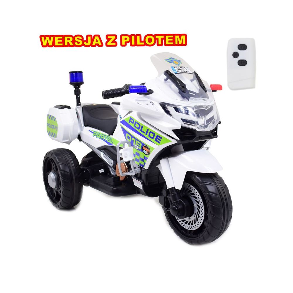 GREITAS POLICIJOS MOTOCIKLAS SU ŠVIESOS SIGNALU, MINKŠTI RATAI, GARSO EFEKTAI, DU VARIKLIAI, NUOTOLINIO VALDYMO PULTAS/NT5188