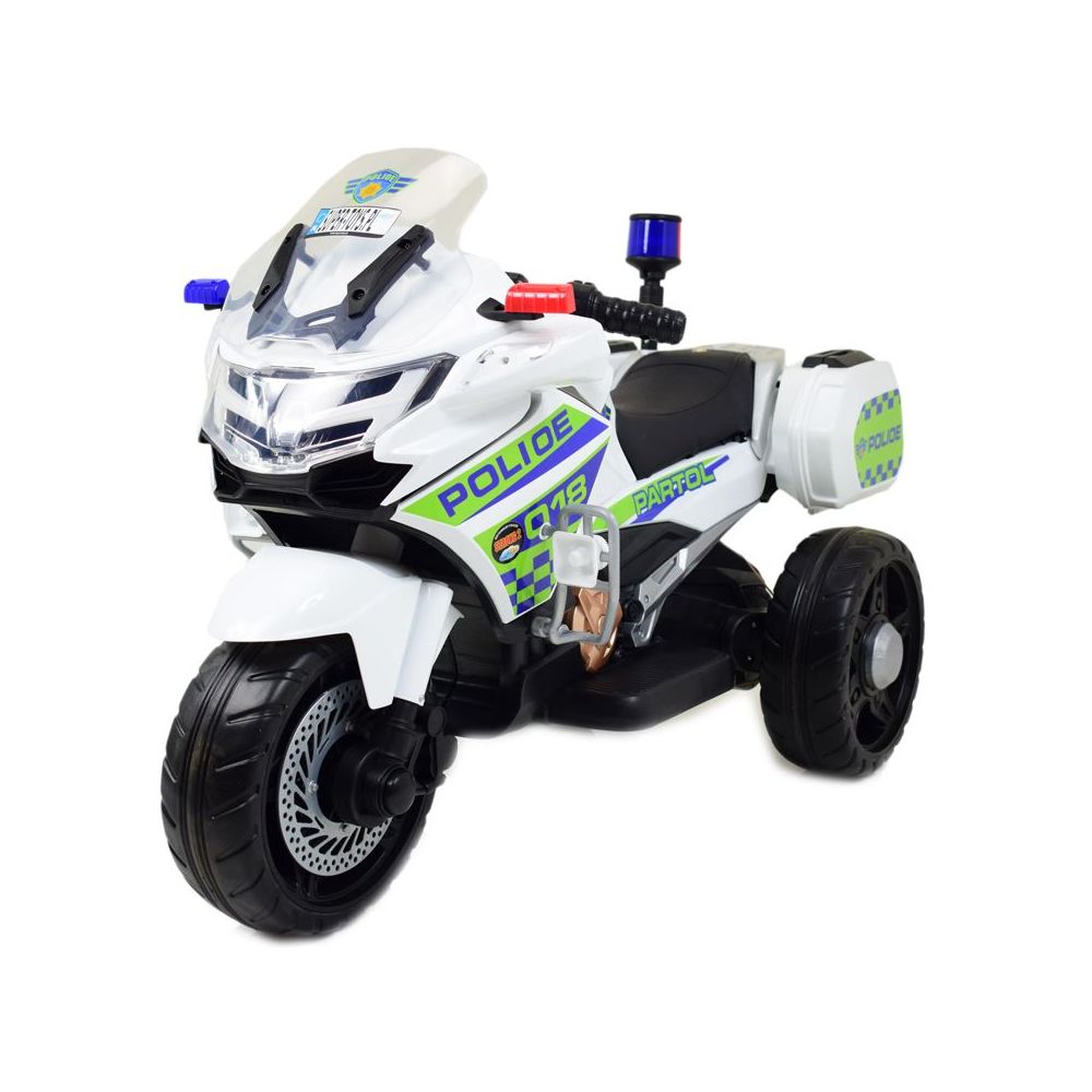 GREITAS POLICIJOS MOTOCIKLAS SU ŠVIESOS SIGNALU, MINKŠTI RATAI, GARSO EFEKTAI, DU VARIKLIAI, NUOTOLINIO VALDYMO PULTAS/NT5188